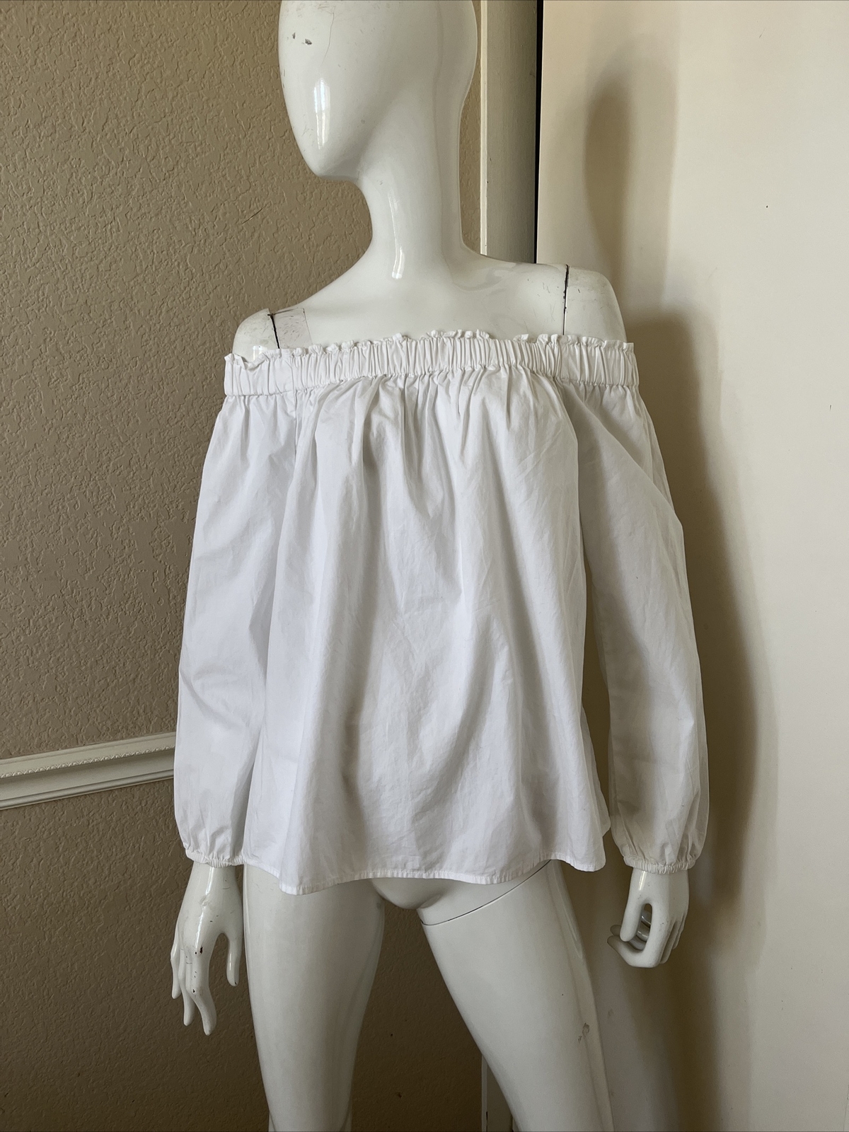 GAP NEW! Optic White 100% Cotton Crisp Smock Off-Shoulder Peasant Blouse Sz XS