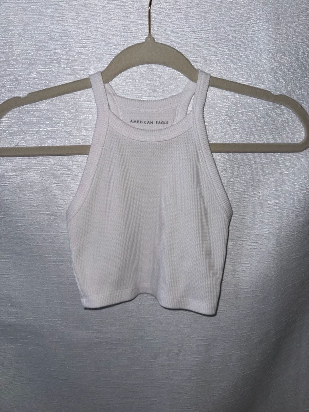 American Eagle High Neck Waffle Knit Cropped Tank Top