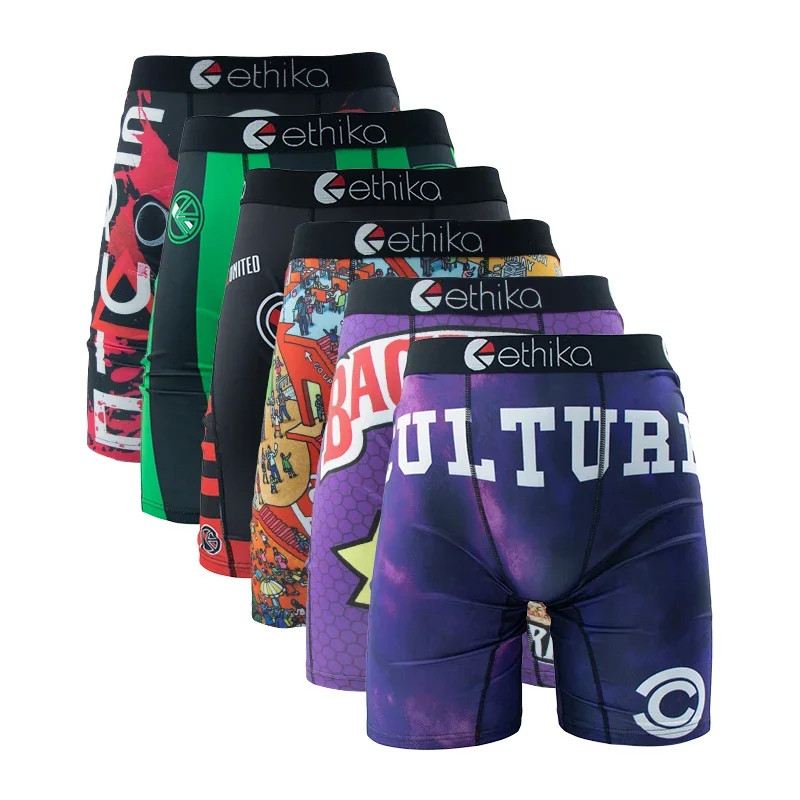 ETHIKA 6PCS Men Boxer Briefs Breathable Mesh Underwear Printed Plus Size