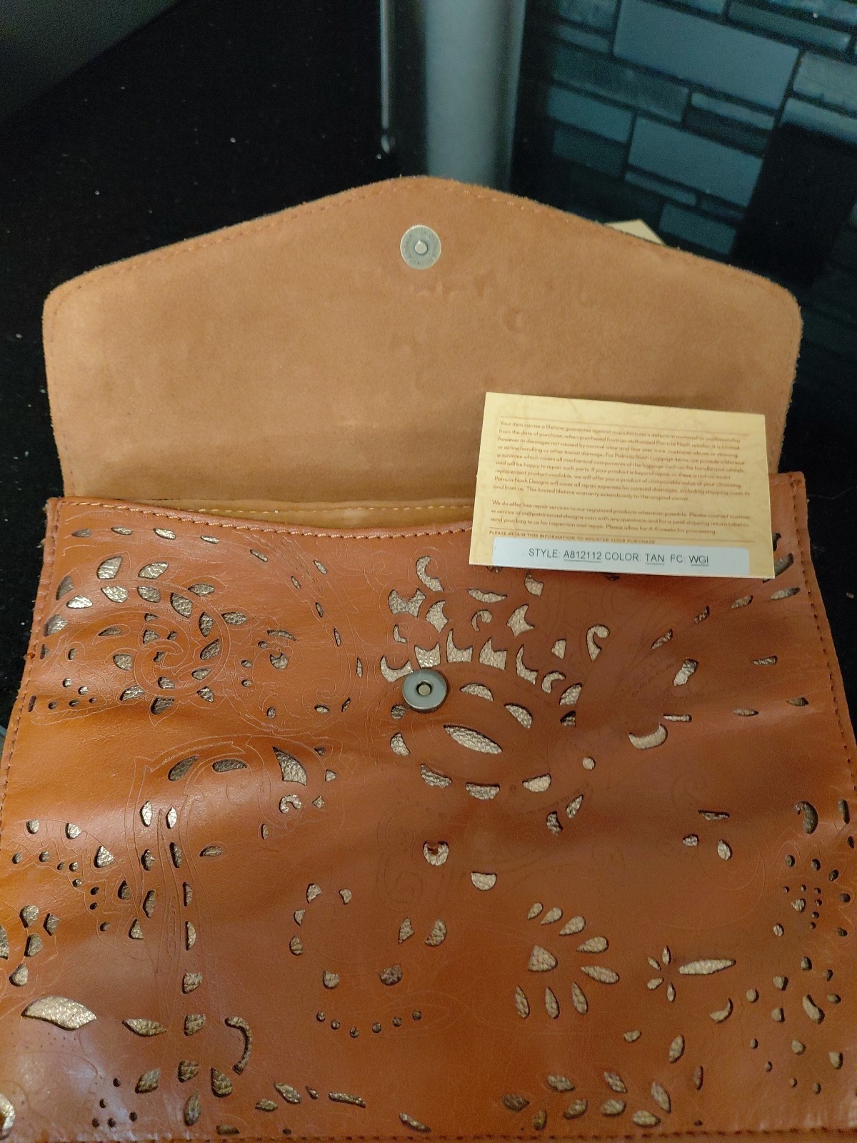 Patricia Nash Brown Leather IPAD Case Clutch Purse Bag Flap Snap