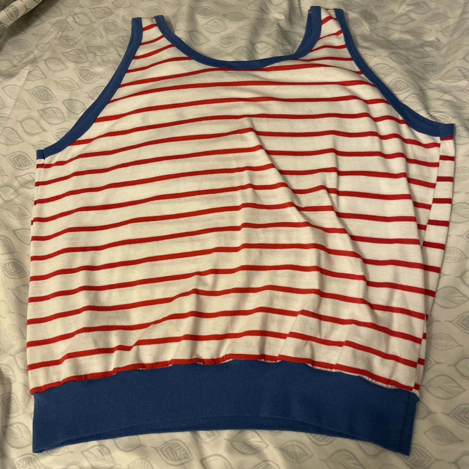 Vintage 80s Striped Ringer Tank Top Red White Blue USA Banded Hem Women’s 22W