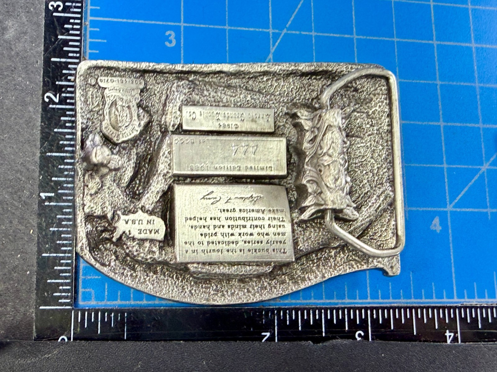 American Construction Worker 1985 Commemorative Belt Buckle by Arroyo Grande