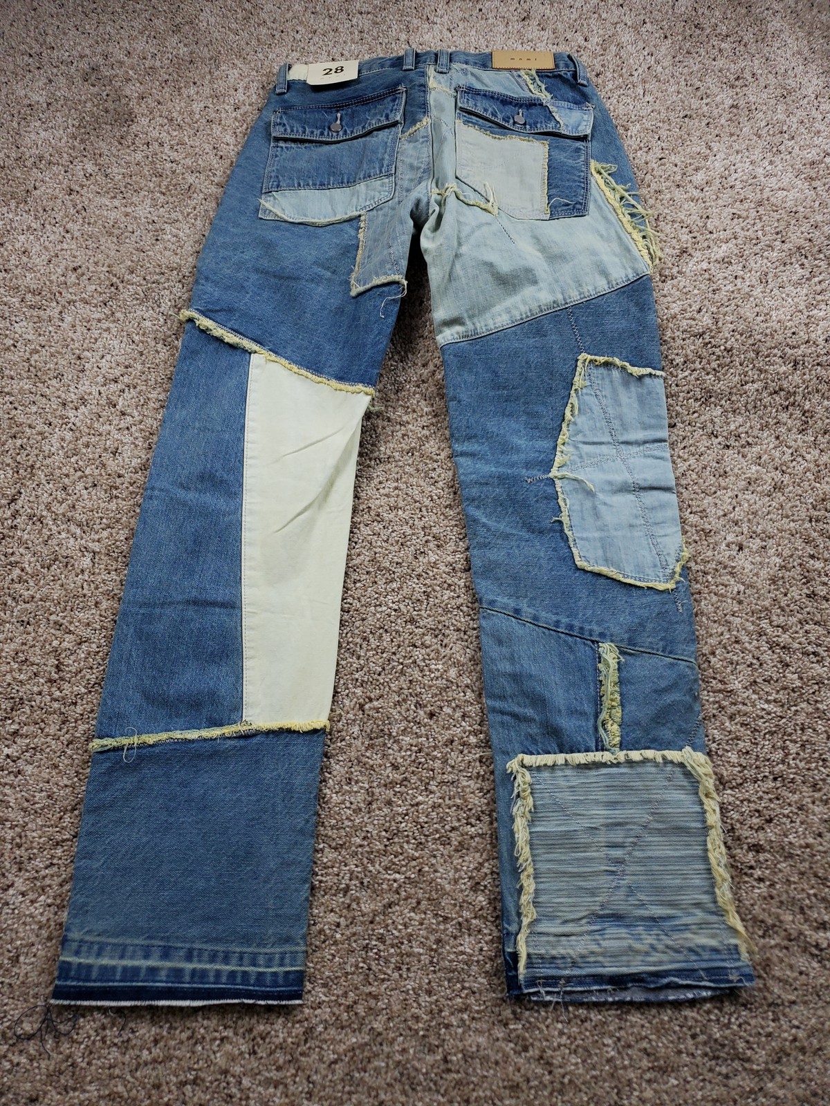 Mnml Jeans Mens 28 Patchwork Distressed Frayed Denim Straight Leg Streetwear NWT