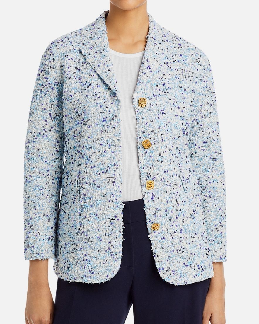 St. John Women’s Blue Bracelet-Sleeve Tweed Blazer Jacket Size 4