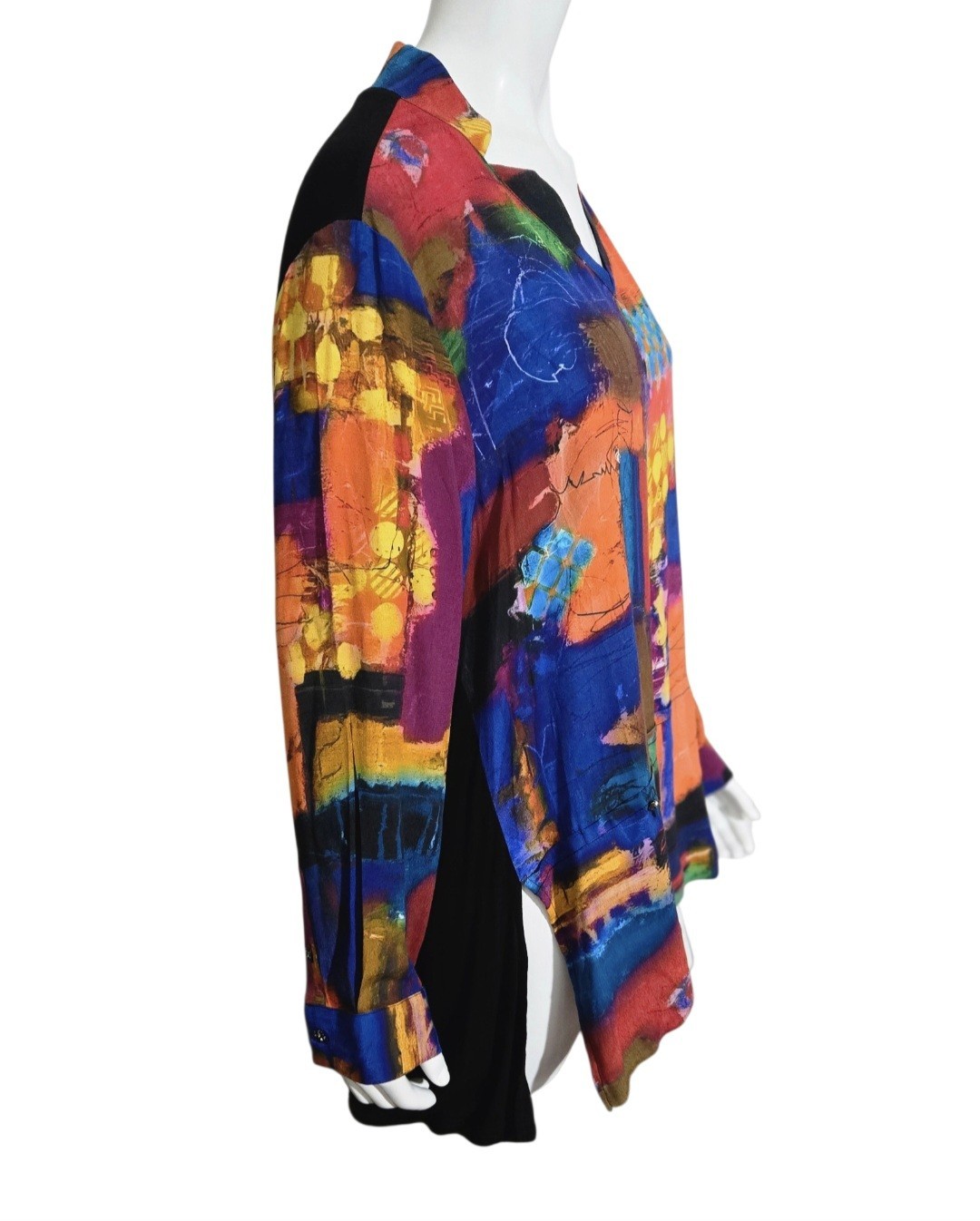 Lemon Grass NY Wearable Art Abstract Vibrant Colorblock V-Neck Tunic Top size XL
