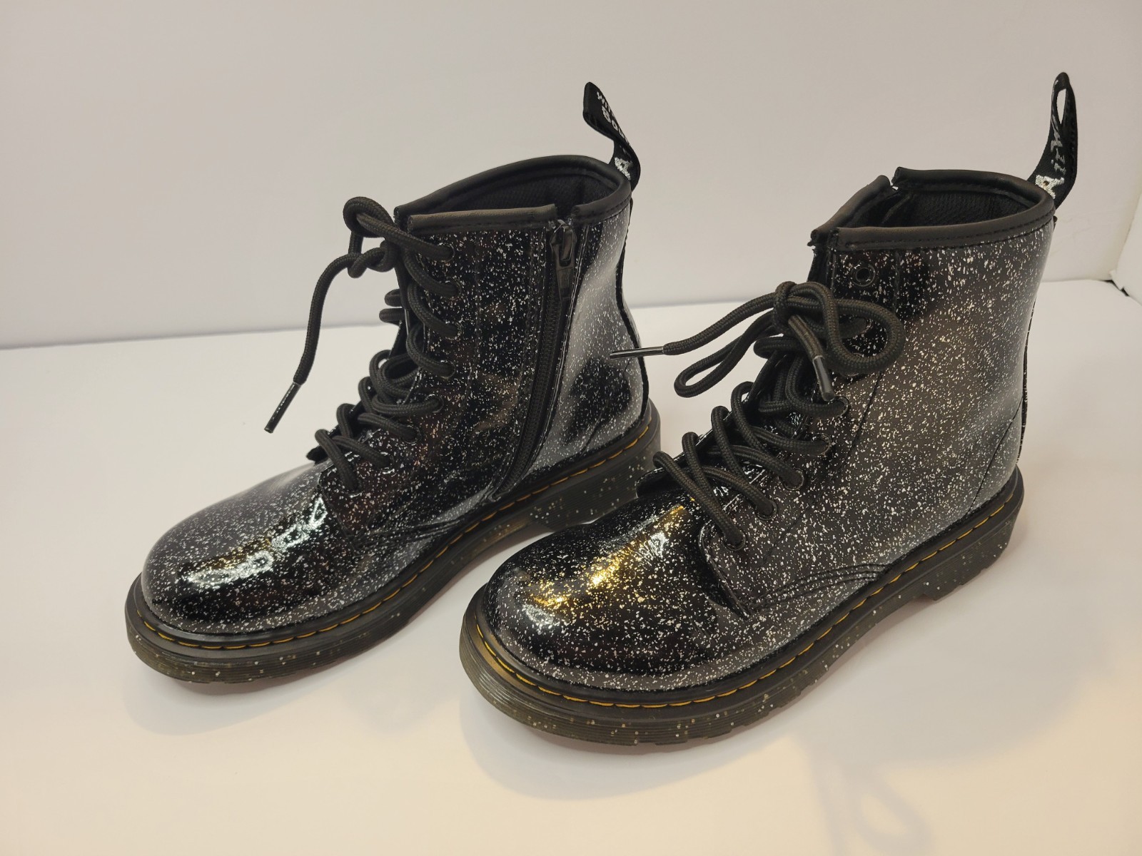 Doc Martens Air Wair Black 1460 J Glitter Boots Kid’s US Size 3 Zip Up- Lace Up