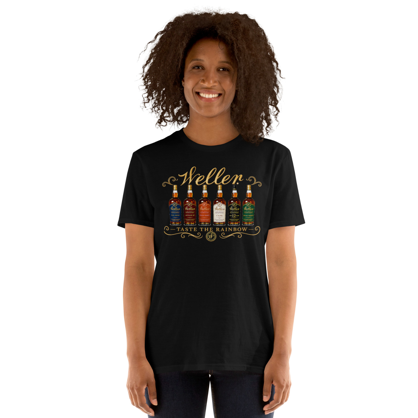 Weller Taste The Rainbow Bourbon Whiskey Graphic T-Shirt Men’s Black Tee Gift
