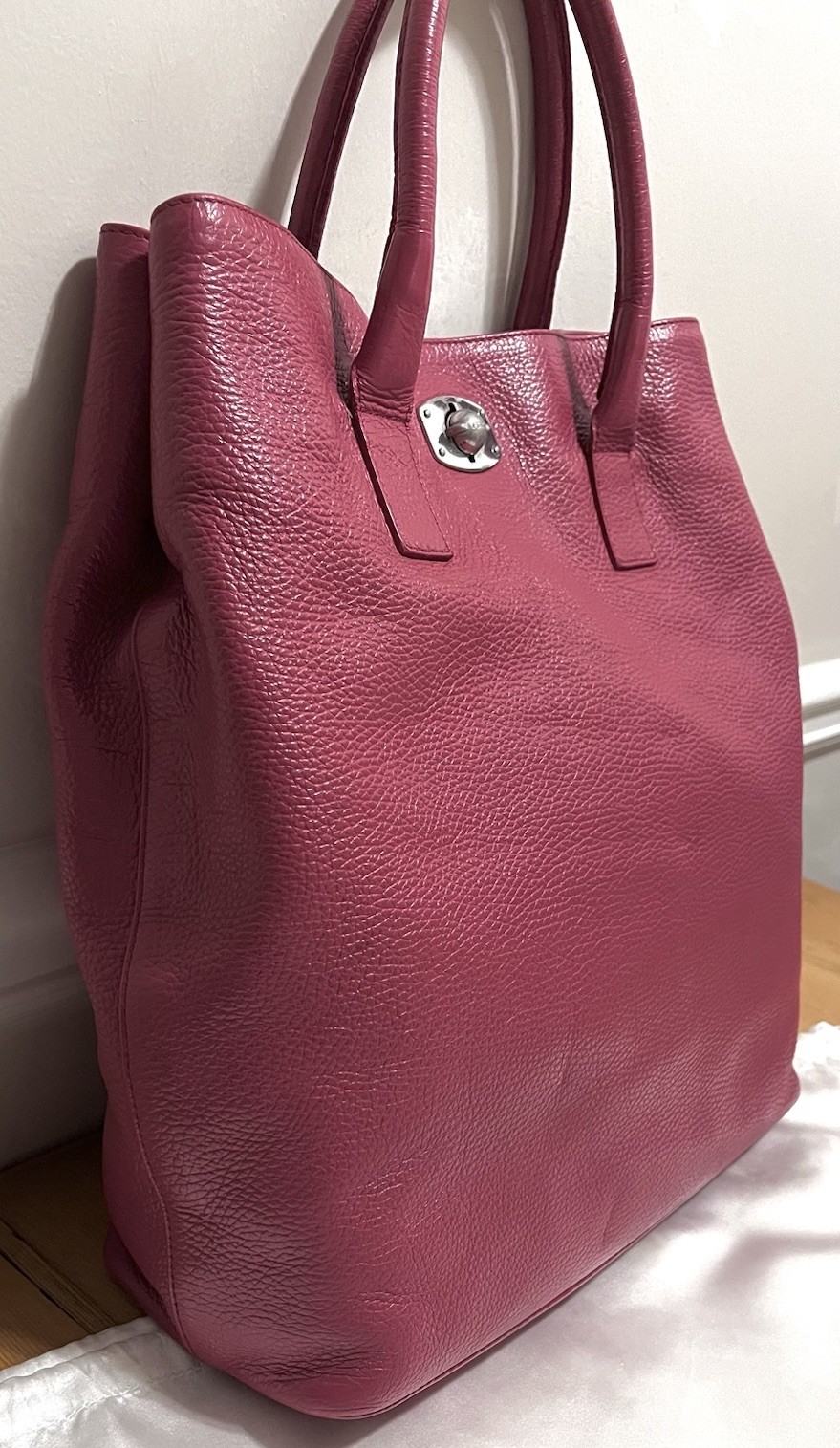 FURLA Appaloosa Bag Raspberry/Dark Pink Pebbled Leather 14×12.5×5.5” Large EUC