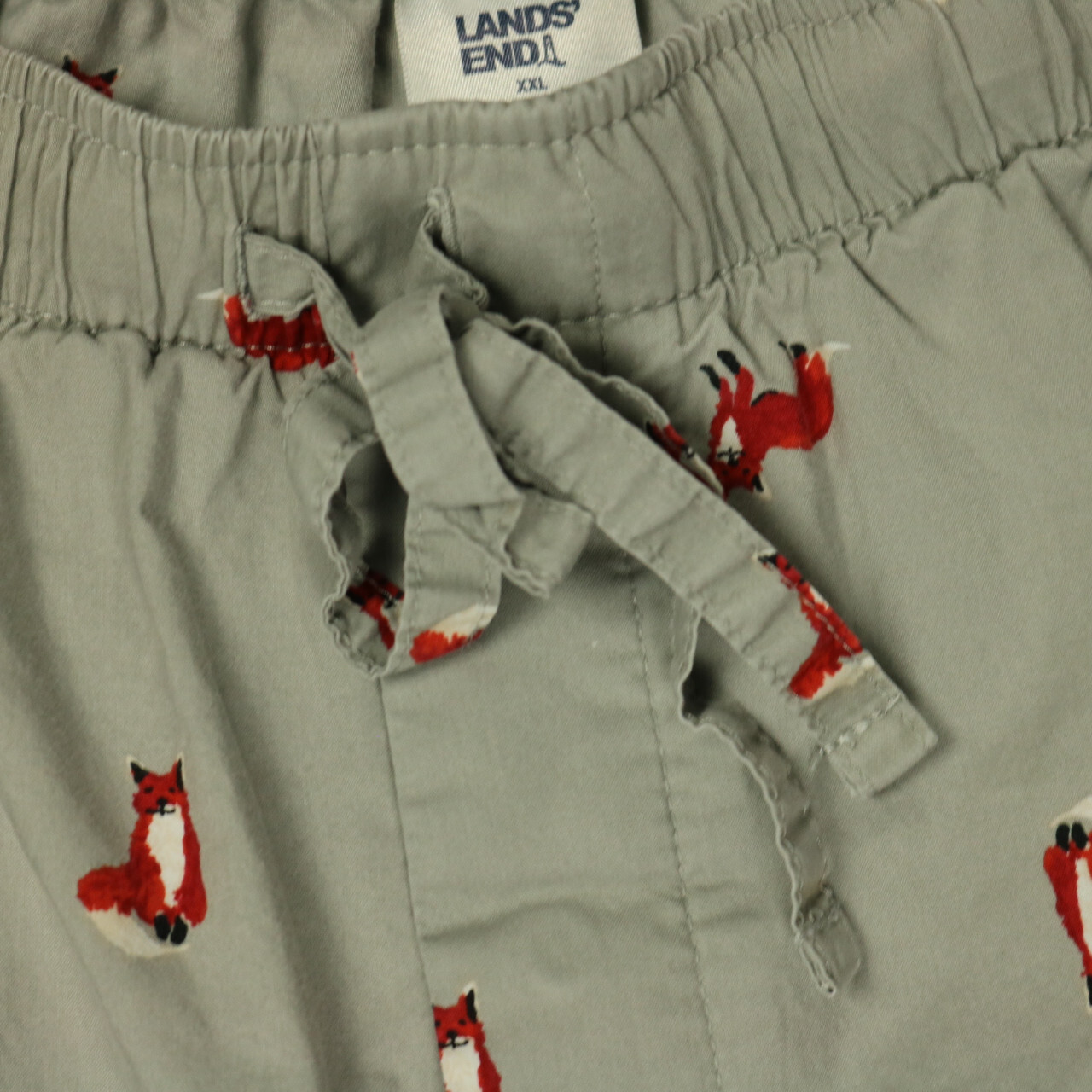 Lands End Foxes Pajama Pant Sleep Bottom Elastic Waist Button Fly Gray 2XL 44-46