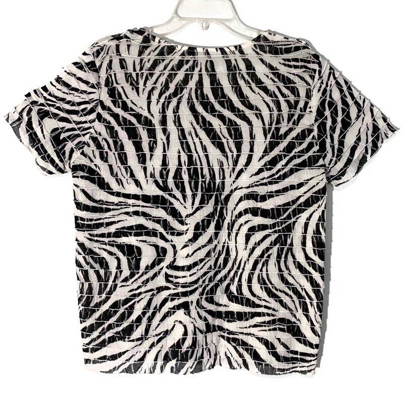 Alfred Dunner Petite Medium Zebra Print Textured Ruffle Layered Top Black White