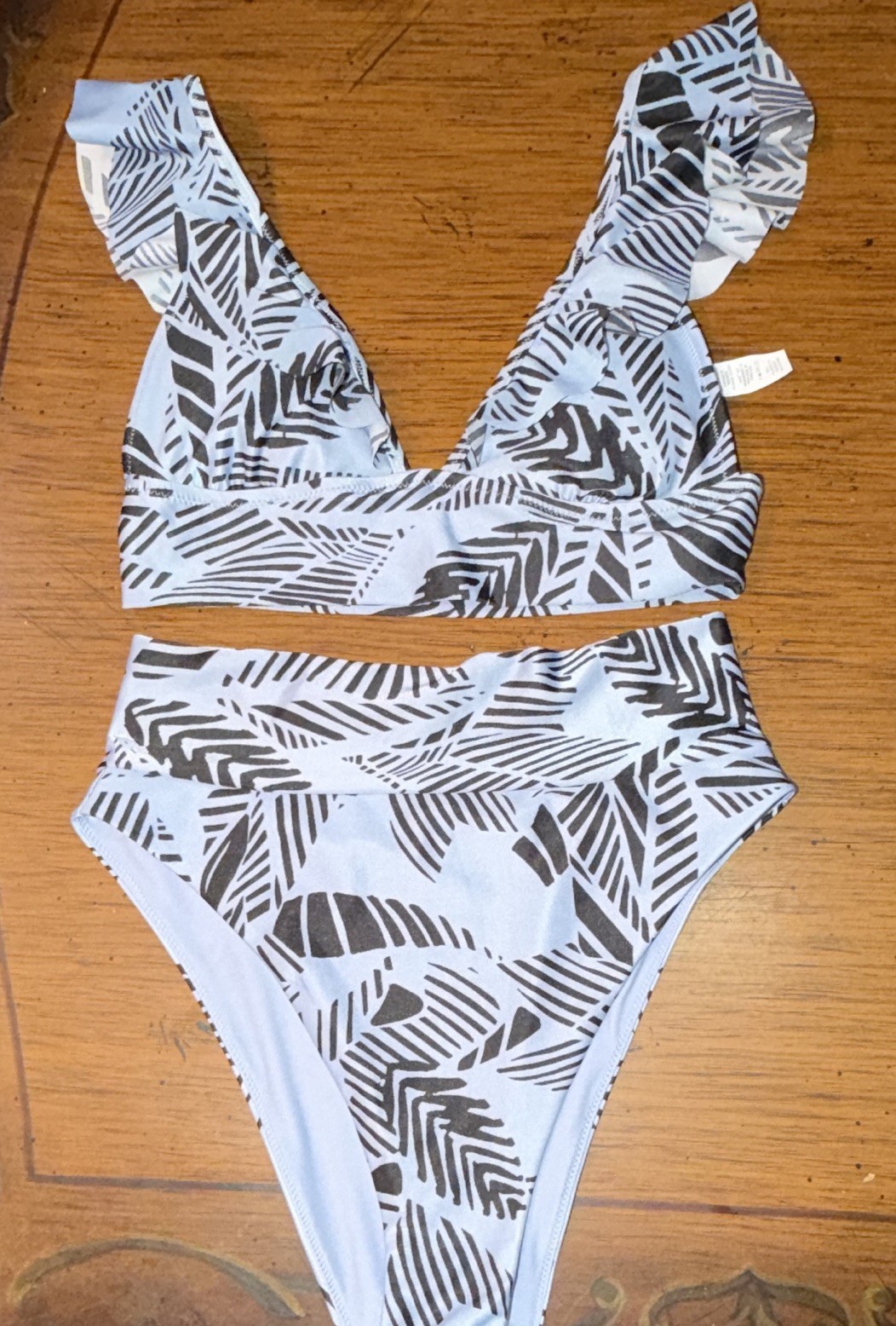 Aerie Blue/Black Abstract Ruffle Triangle Bikini Set