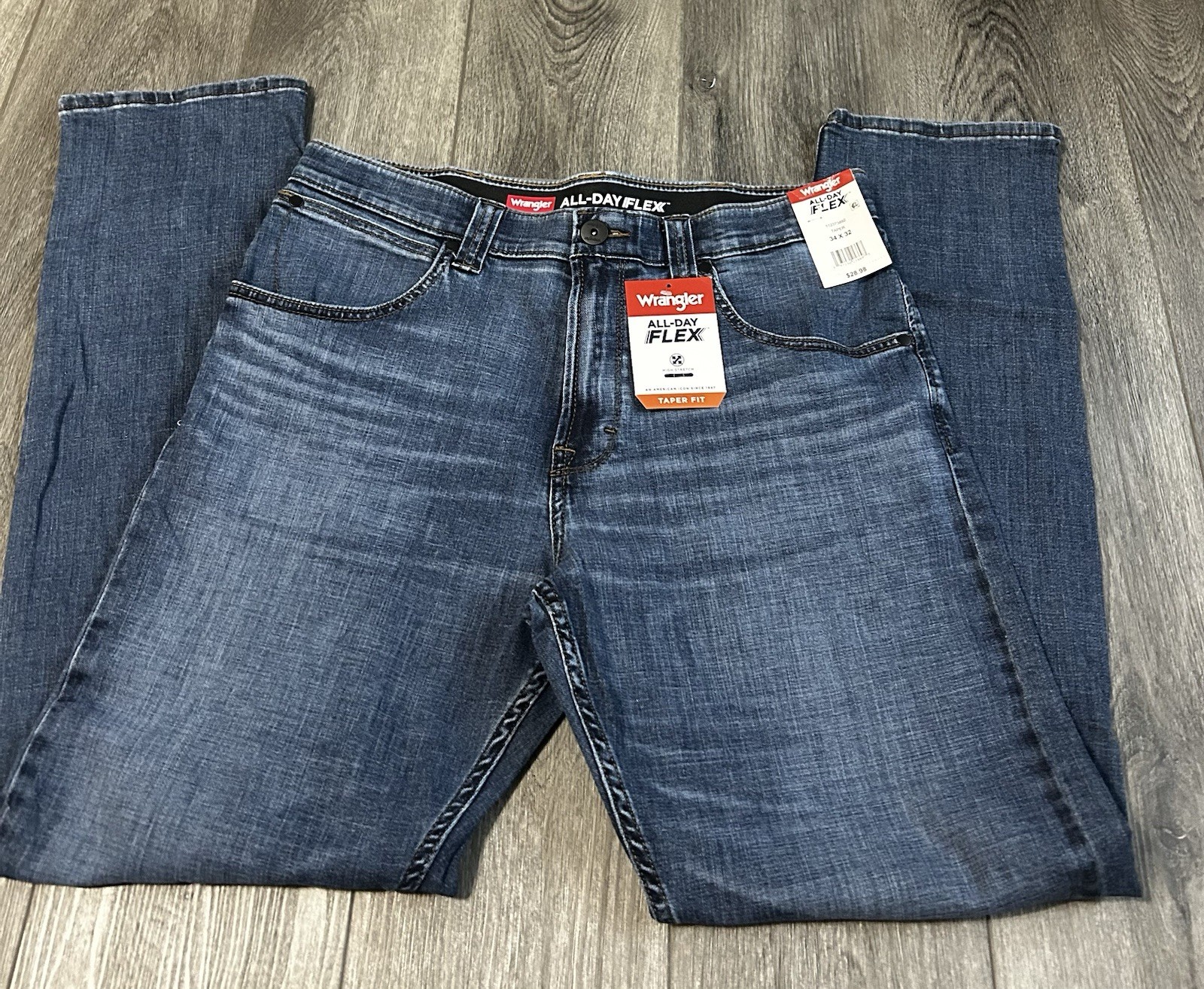Wrangler Men’s Flex Taper Fit Denim Jeans with Performance Waistband 34×32