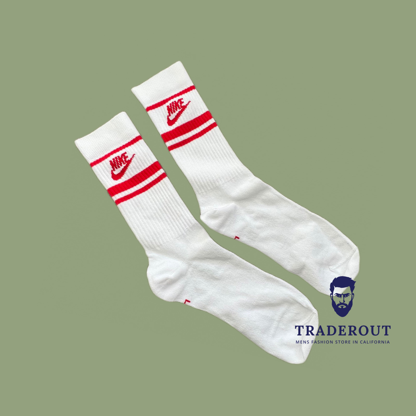 Nike Men white with red stripe logo crew socks size M or L