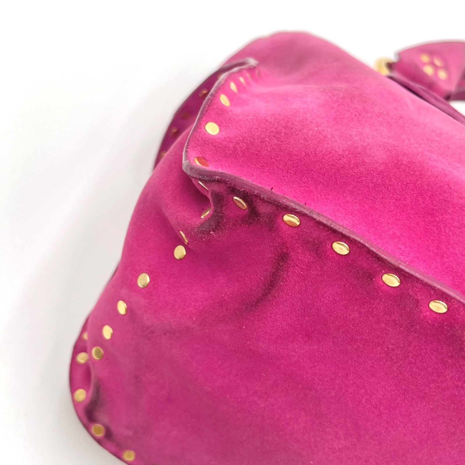 Auth Celine Boogie Bag Y2K Studded Suede Leather Handbag, Pink 2Y10216