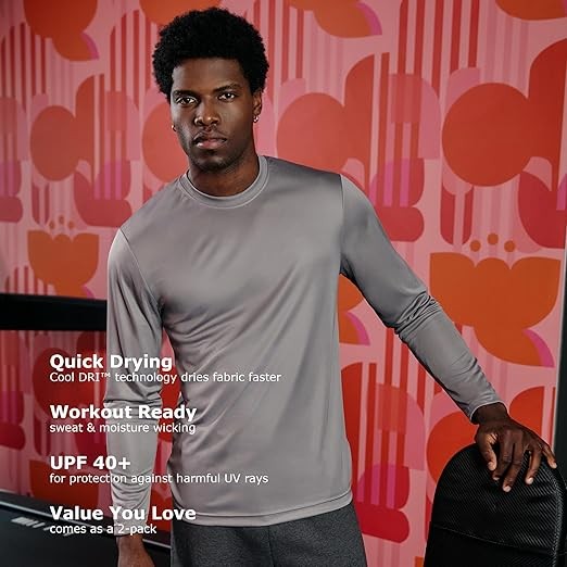 Hanes Sport Cool DRI Men’s Performance Long Sleeve T-Shirt – Safety Green,XS-3XL