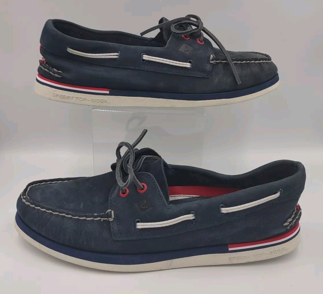 Sperry Topsider F-18 Men’s Sz 11.5m 2 Tone Blue Leather Boat Shoes Non-Slip Sole