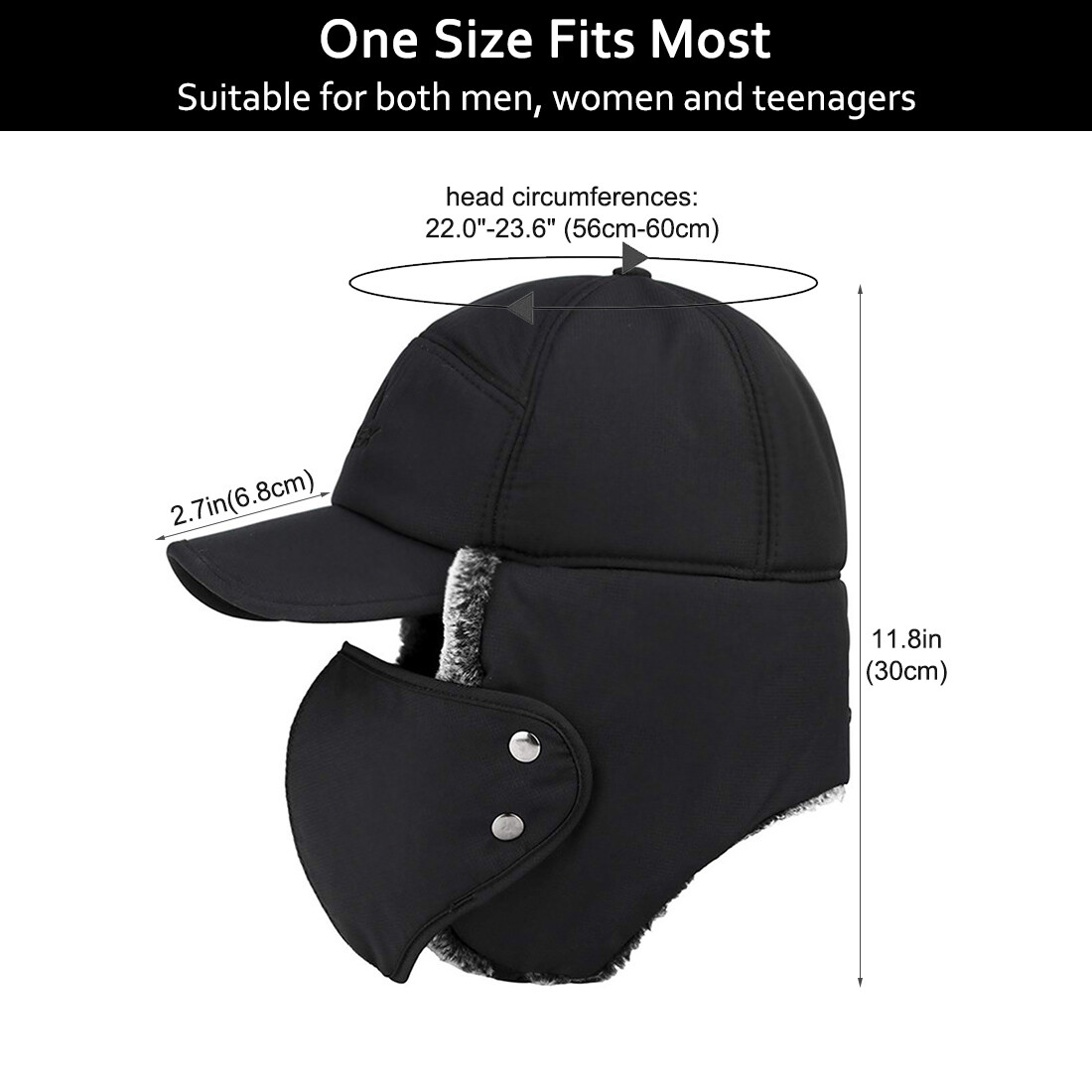 Men Winter Ear Flap Trapper Hat Aviator Face Mask Thermal Warm Fur Ski Cap Women