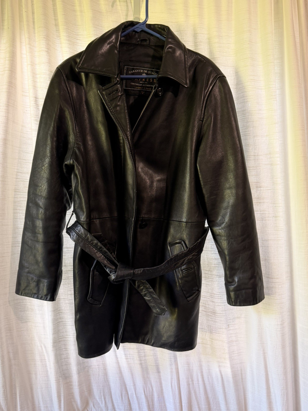 Vintage Express Black Leather Trench Coat Belted – MEDIUM – 1990s Goth Matrix