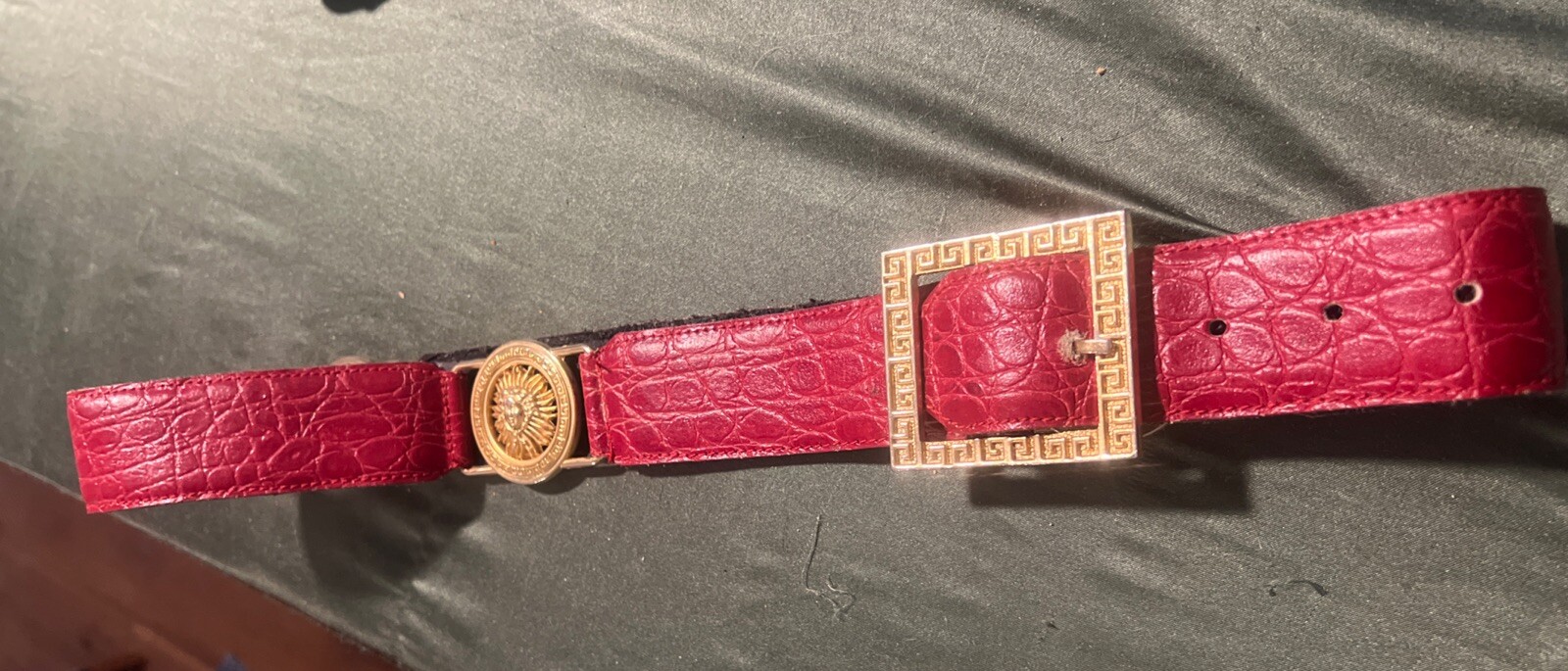 Vtg Gianni Versace Red Gold Medusa Medallion Belt Sz 80/32