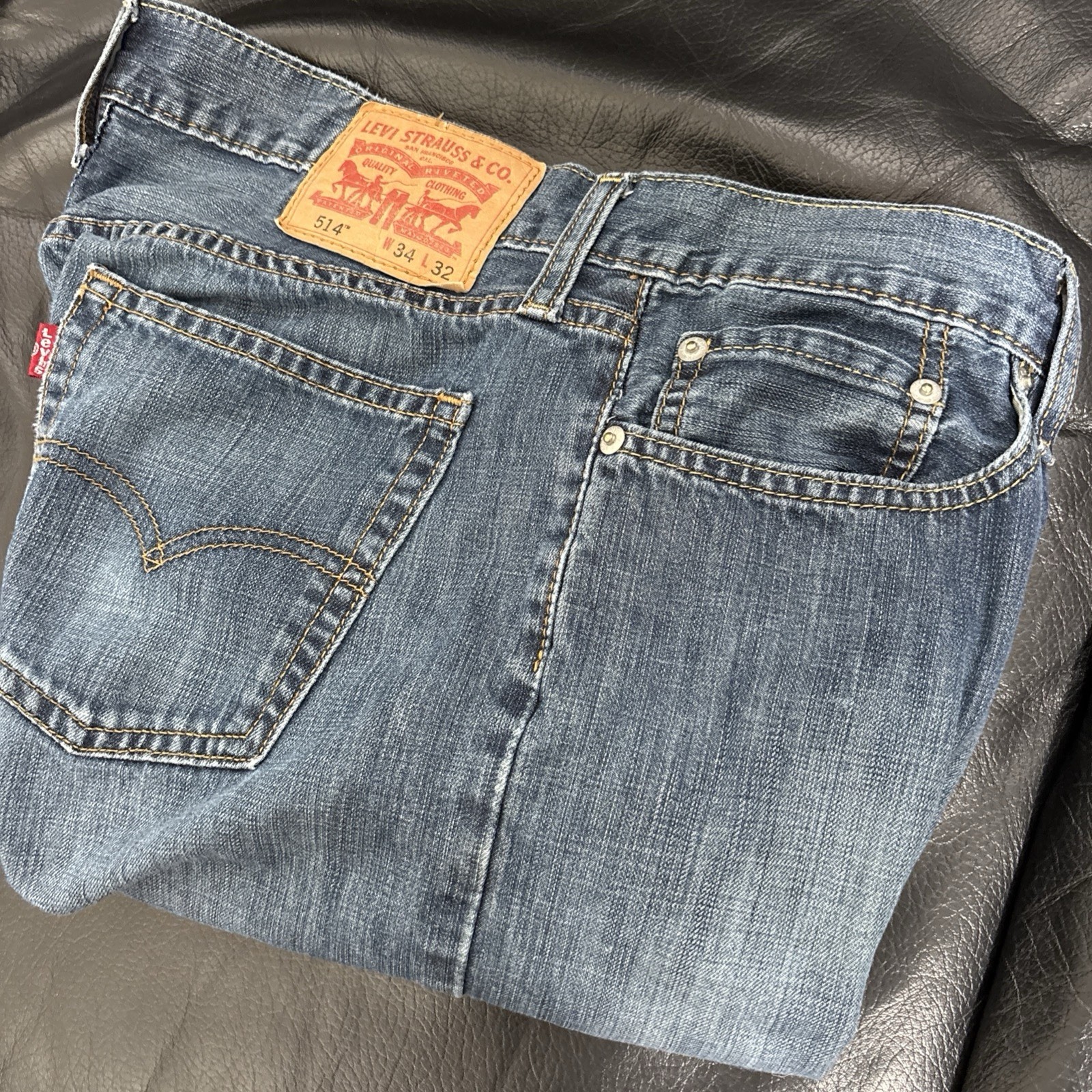 Levis 514 Jeans Mens 34×32 Medium Blue Wash Straight Leg Denim Pants Casual