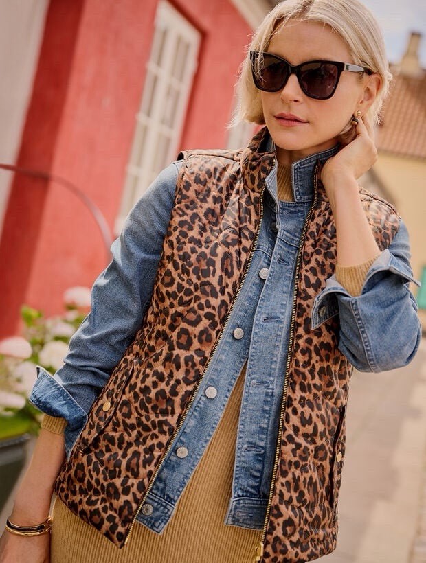 Talbots REVERSIBLE QUILTED VEST – LEOPARD / BLACK Size XL NWT ($145 MSRP)