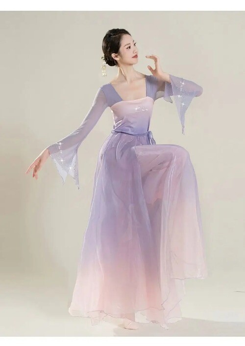 Classical Dance Costume for Women Han Tang Dynasty Showcasing Elegant Mesh Dress