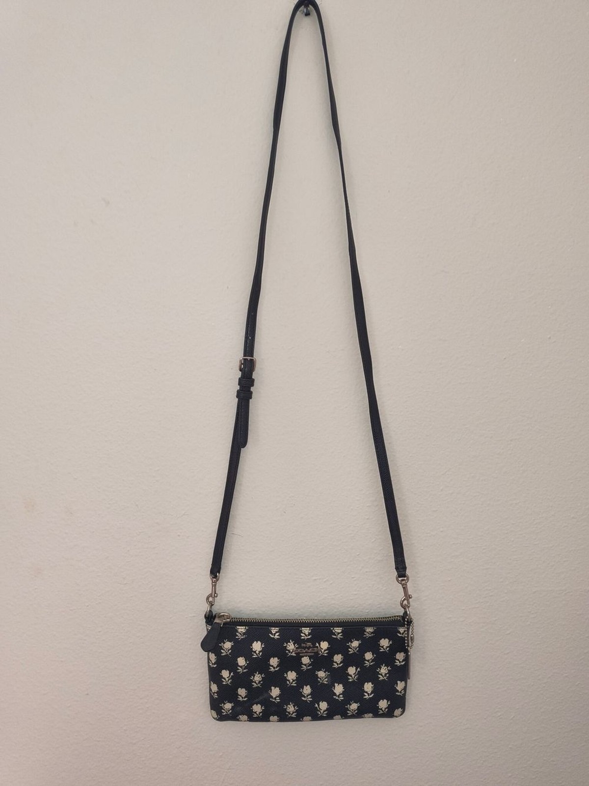 Coach 52834 Badlands Floral Print Black Leather Crossbody Pouch Bag