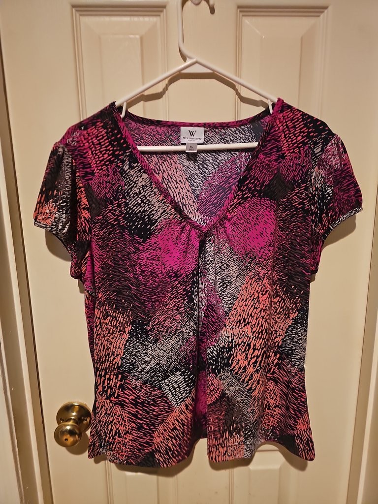 Worthington Women’s Stretch Blouse – Multicolor Abstract Print