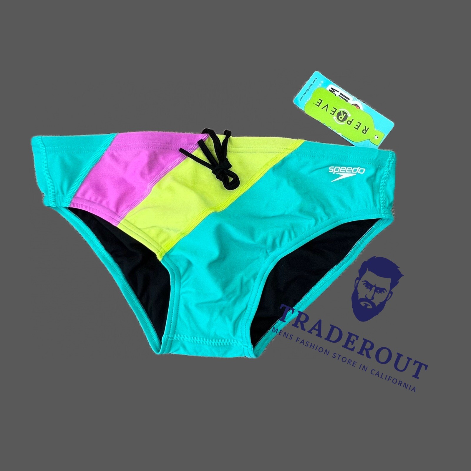 Speedo Men acid lime green colorblock swim Brief Swimwear size 28 30 32 34 36 38