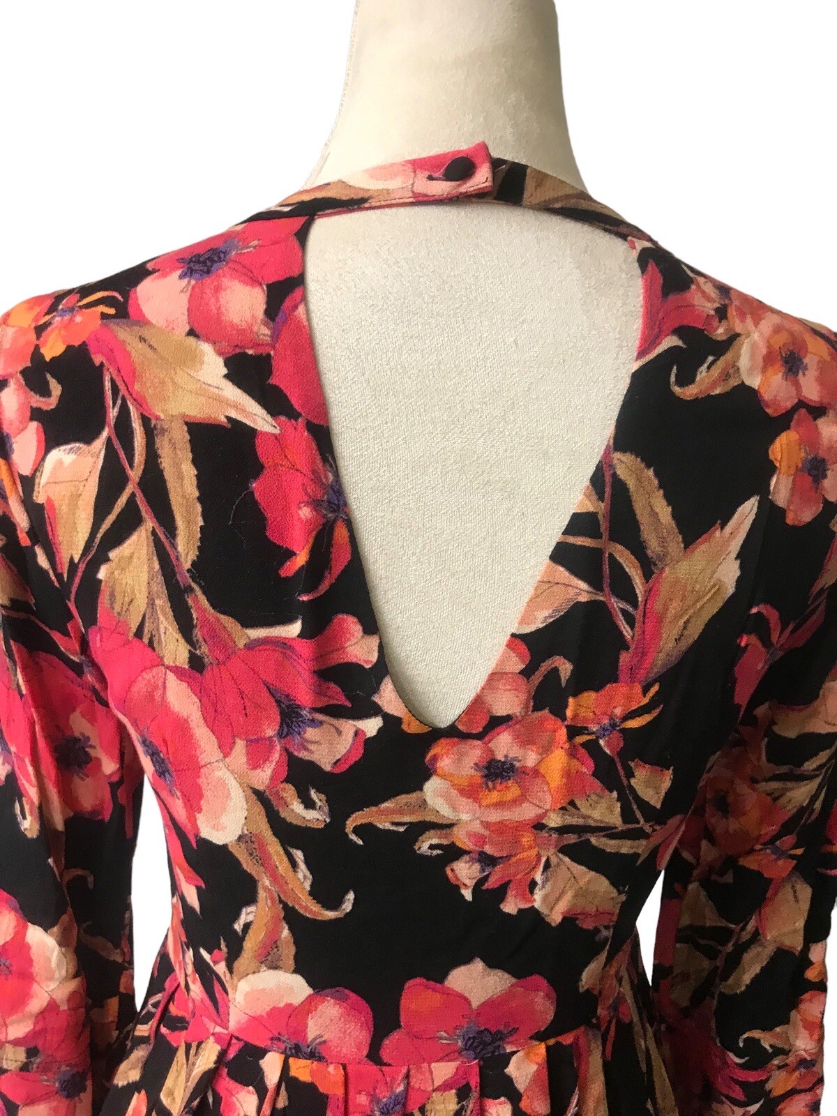 Free People Tegan Black Orange Floral Bell Long Sleeve Fit Flare Mini Dress Sz 0