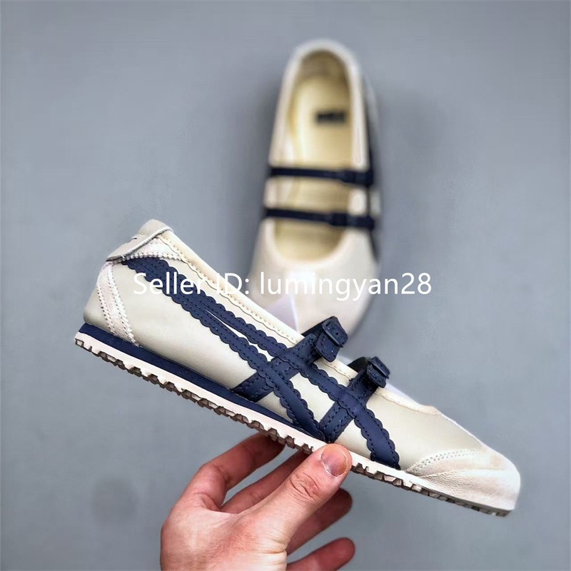 Vintage ONITSUKA TIGER MEXICO 66 TGRS BALLET FLATS Beige Navy Blue 1182A678-200