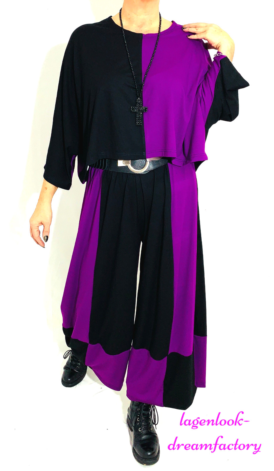 MYO Lagenlook Mega Wide 3D Balloon Pants Black Berry Split 44 46 48 50 52 54