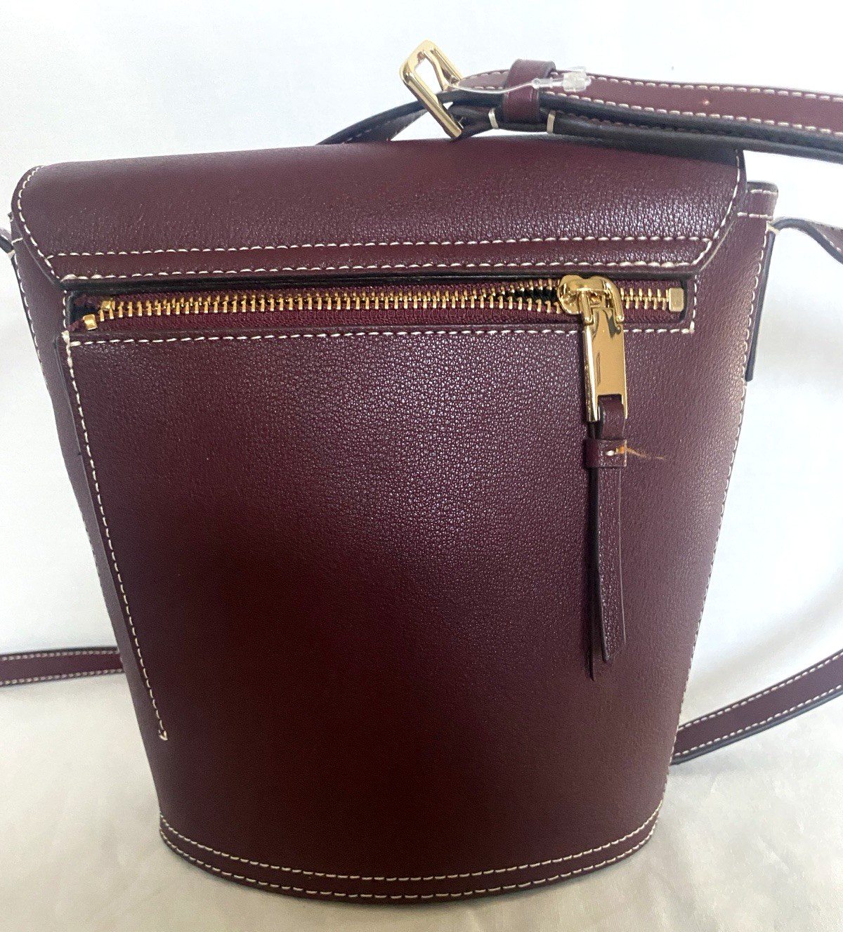 NEW Calvin Klein Crossbody Bucket Bag Statement Series Leather Lock Walnut GOLD