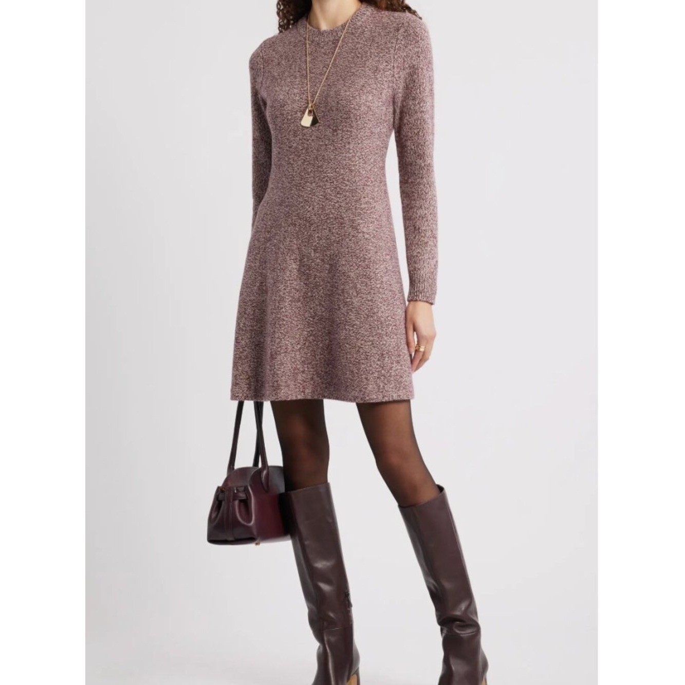 Nordstrom Cashmere Blend Sweater Dress NWT Burgundy Marl Fit Flare XL
