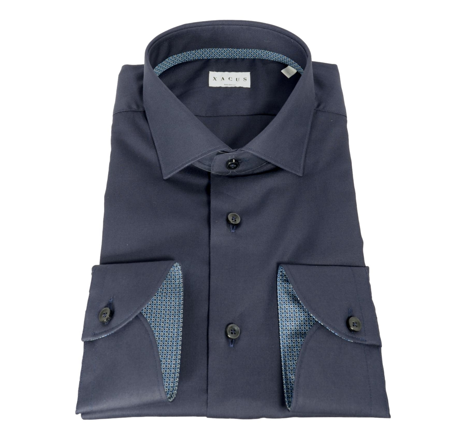 XACUS men’s shirt French collar solid color with contrasts 71903003 blue