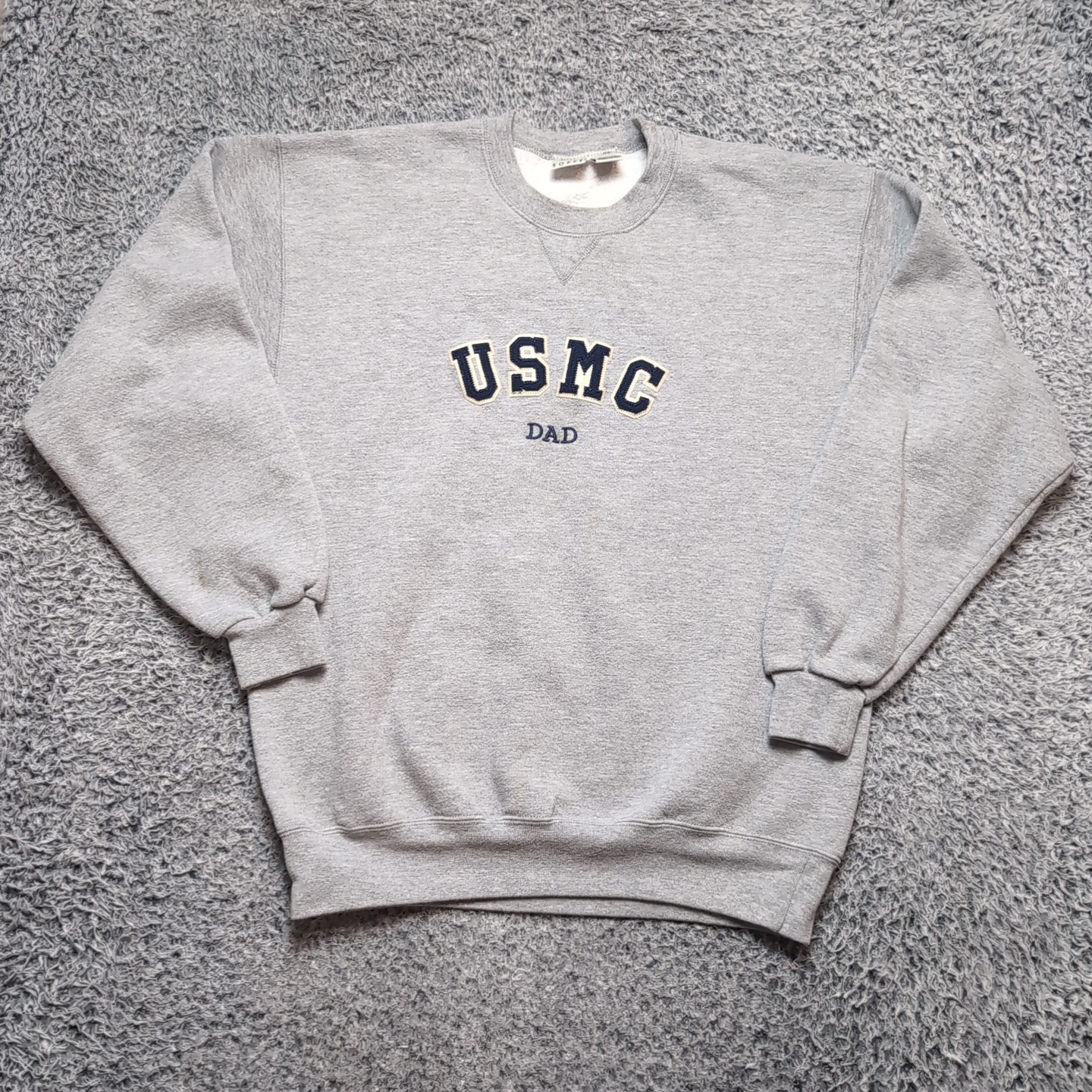 US Marine Corp Sweater Men Large Gray USMC Military Dad Embroidered Crew Neck