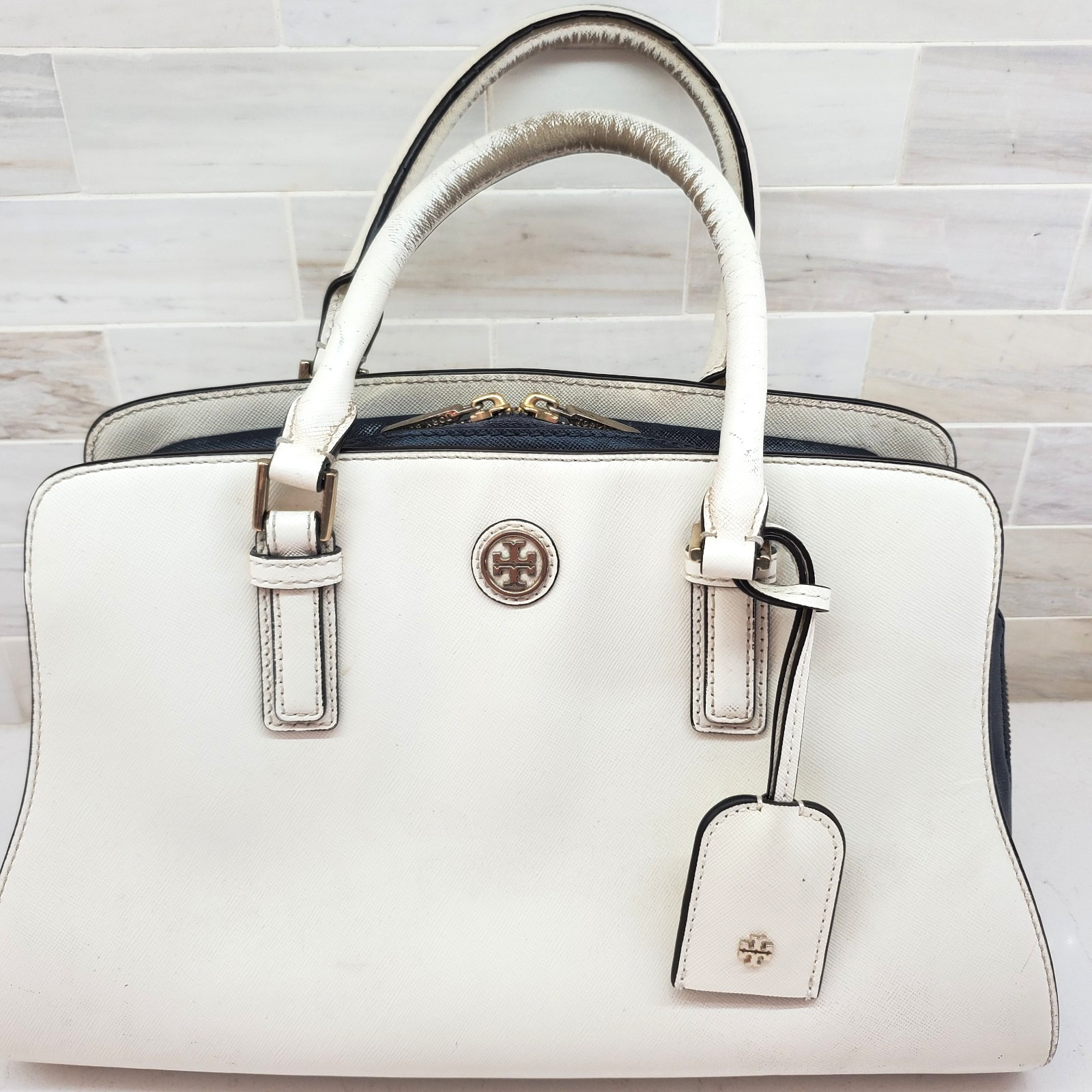 Tory Burch Curved Robinson Color Block Wear To Handles $408.10 Receipt Inside