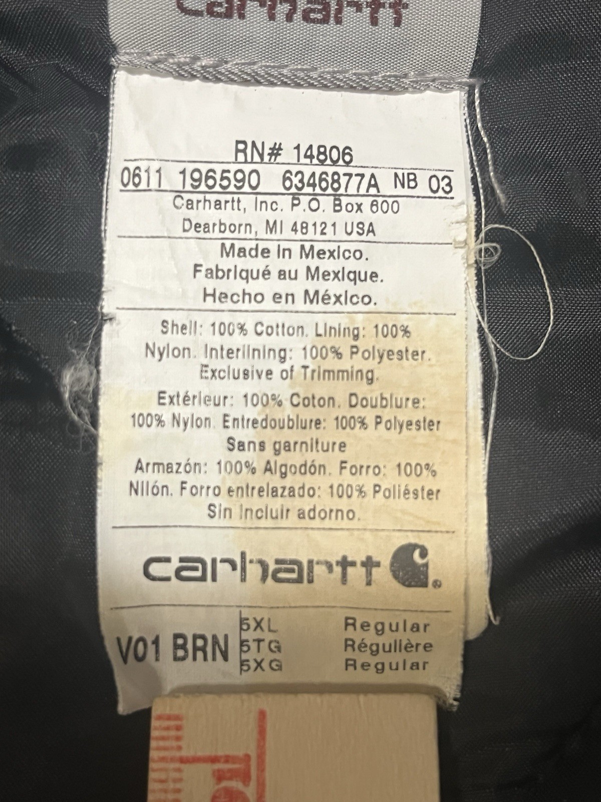 Carhartt Vest Firm Duck Work Quilted Size 5XL -Brown Vintage