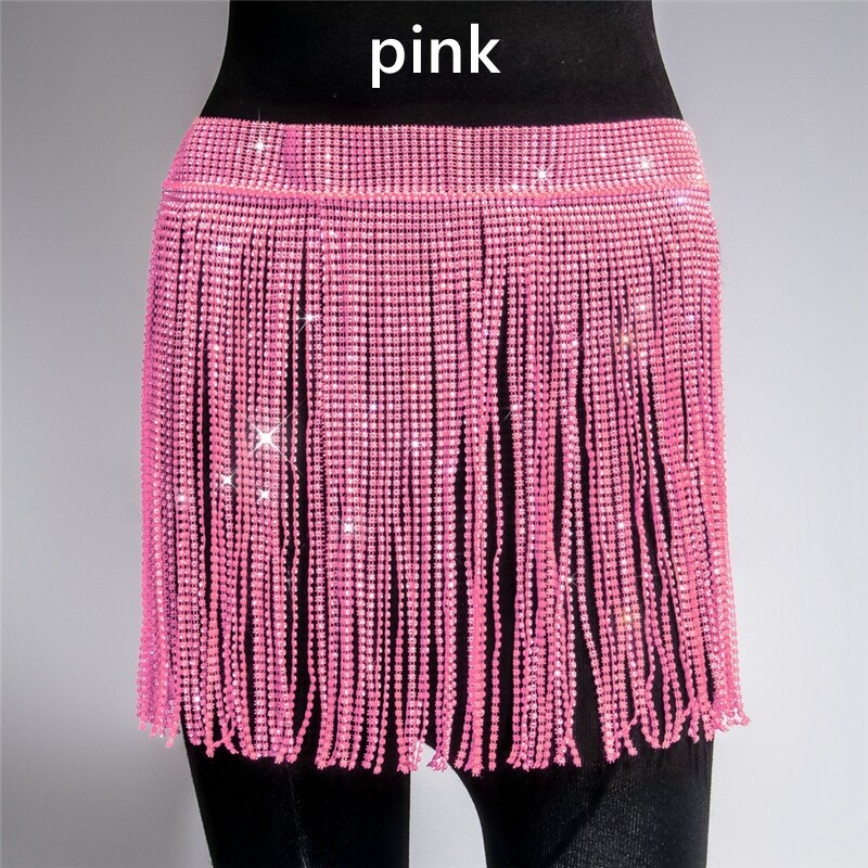 Women Rhinestone Glitter Tasseled Skirt Fringe Waist Chain Dancewear Accessories