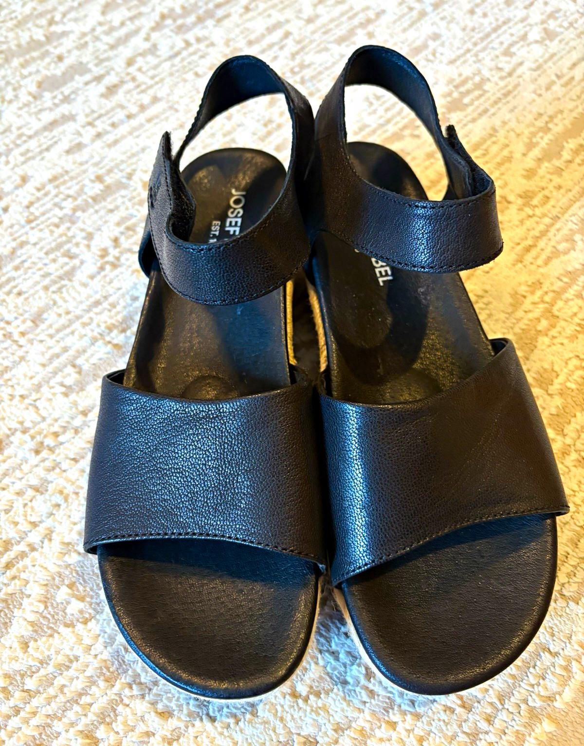 Josef Seibel Leather Espadrille Wedge Strappy Sandals Black EU 39 US 8