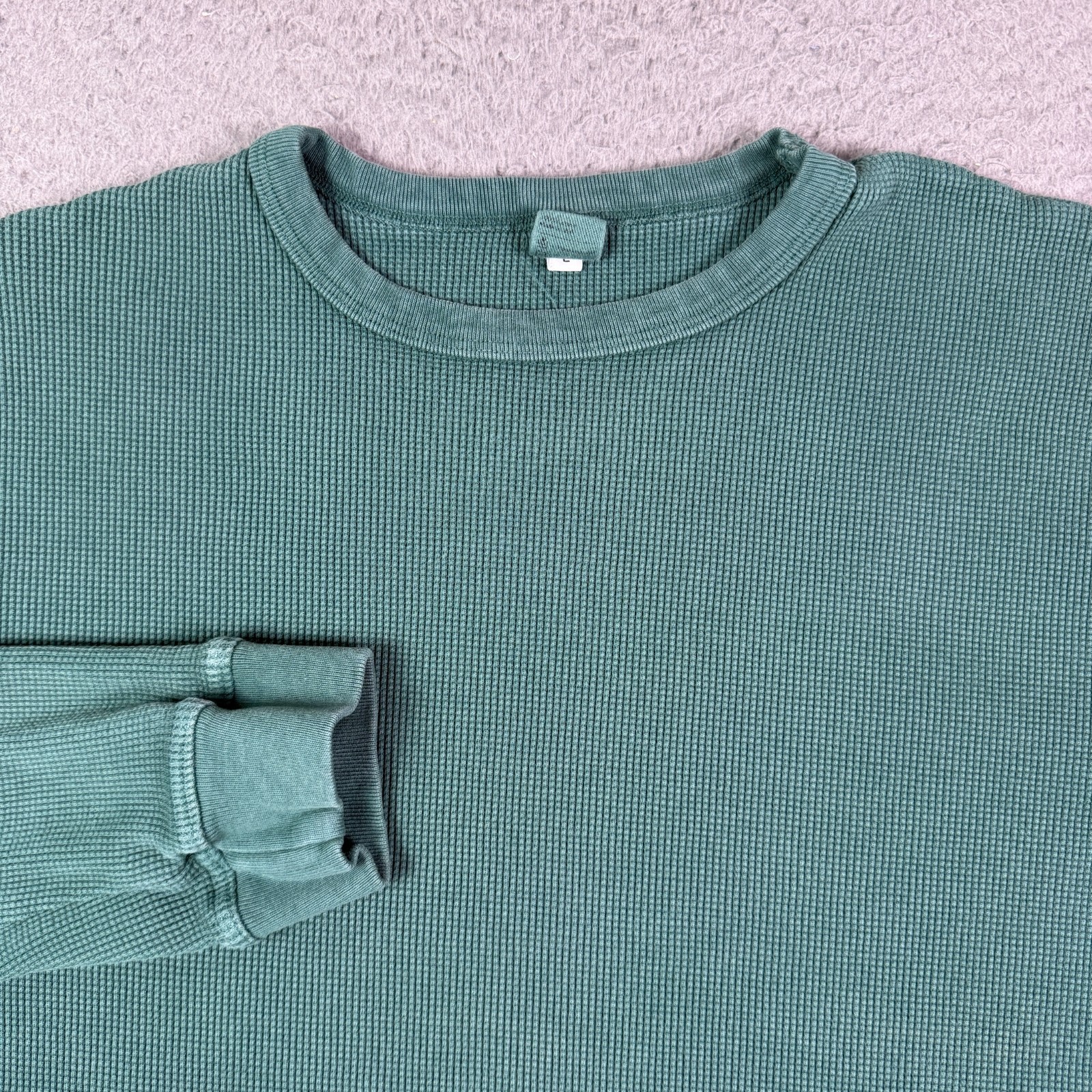 3sixteen Waffle Knit Thermal Shirt Mens Large Green Made in USA Long Sleeve
