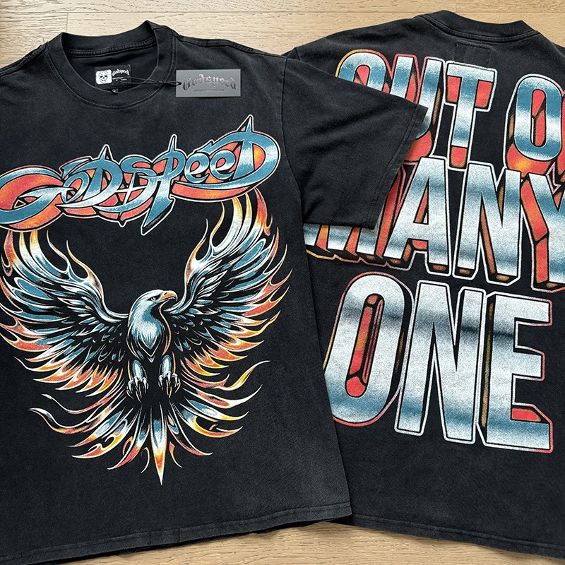 26SS Summer Godspeed Colorful Eagle printing Tee Mens Cotton T-shirt