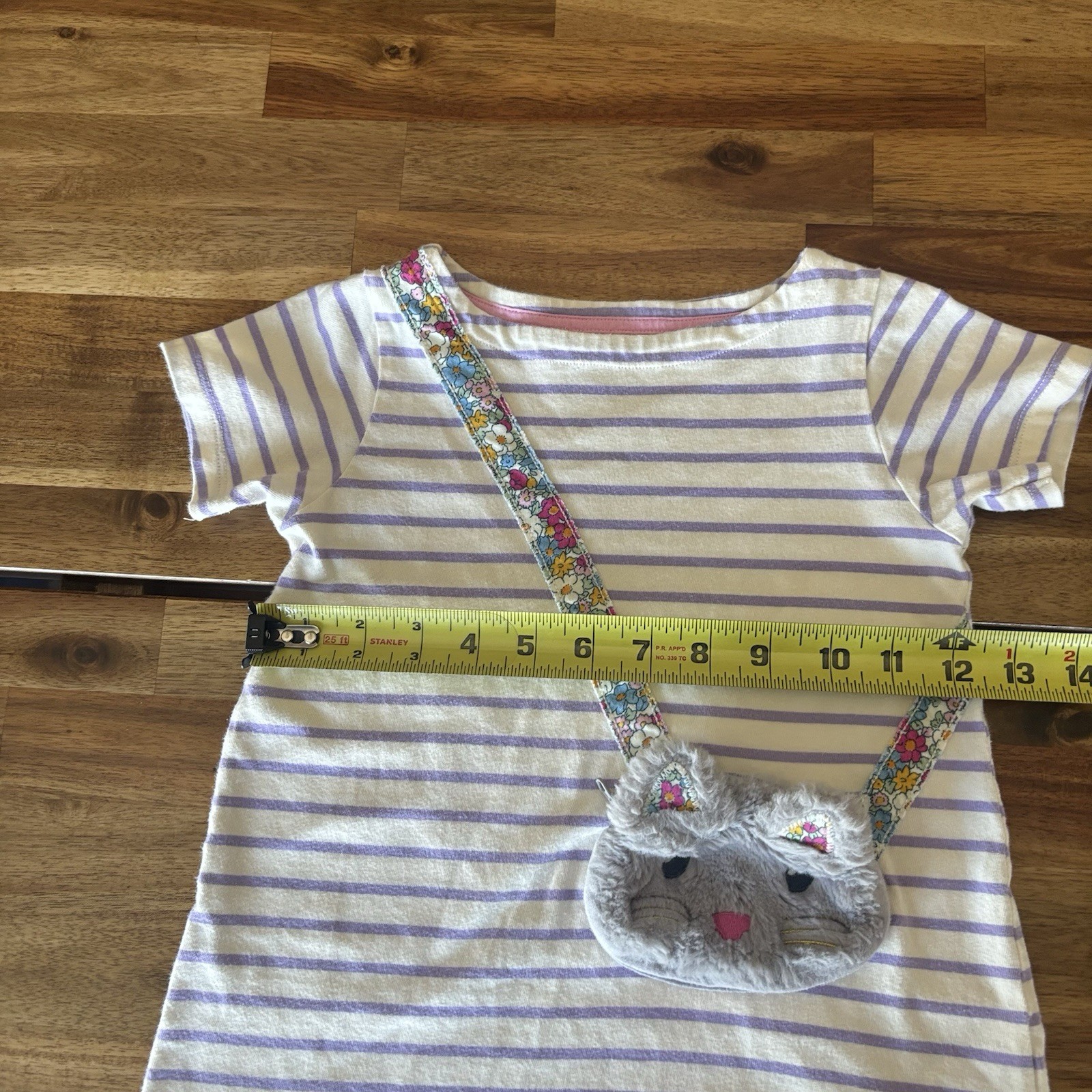 Mini Boden Striped Short Sleeve Cat Purse Tunic Top Size 4-5 Preppy School Play