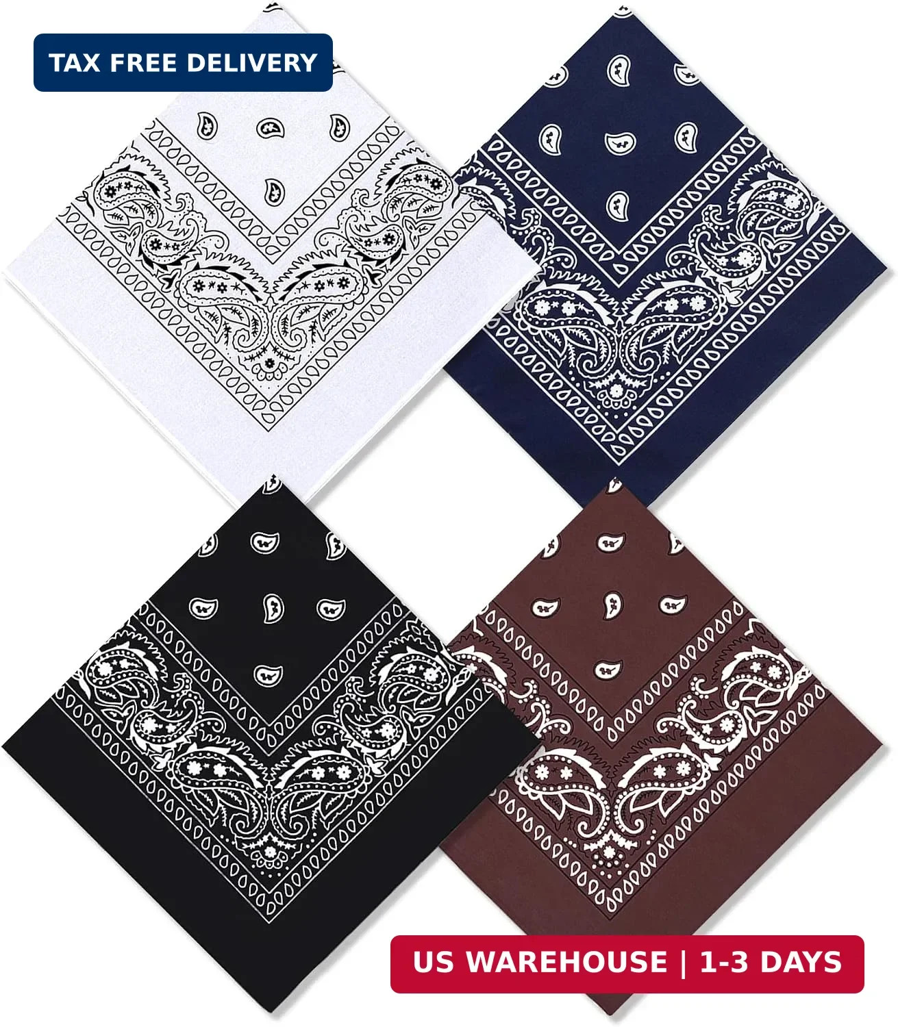 Bycc Bynn Large 27″ x 27″ 100% Cotton Bandanas – Set of 4