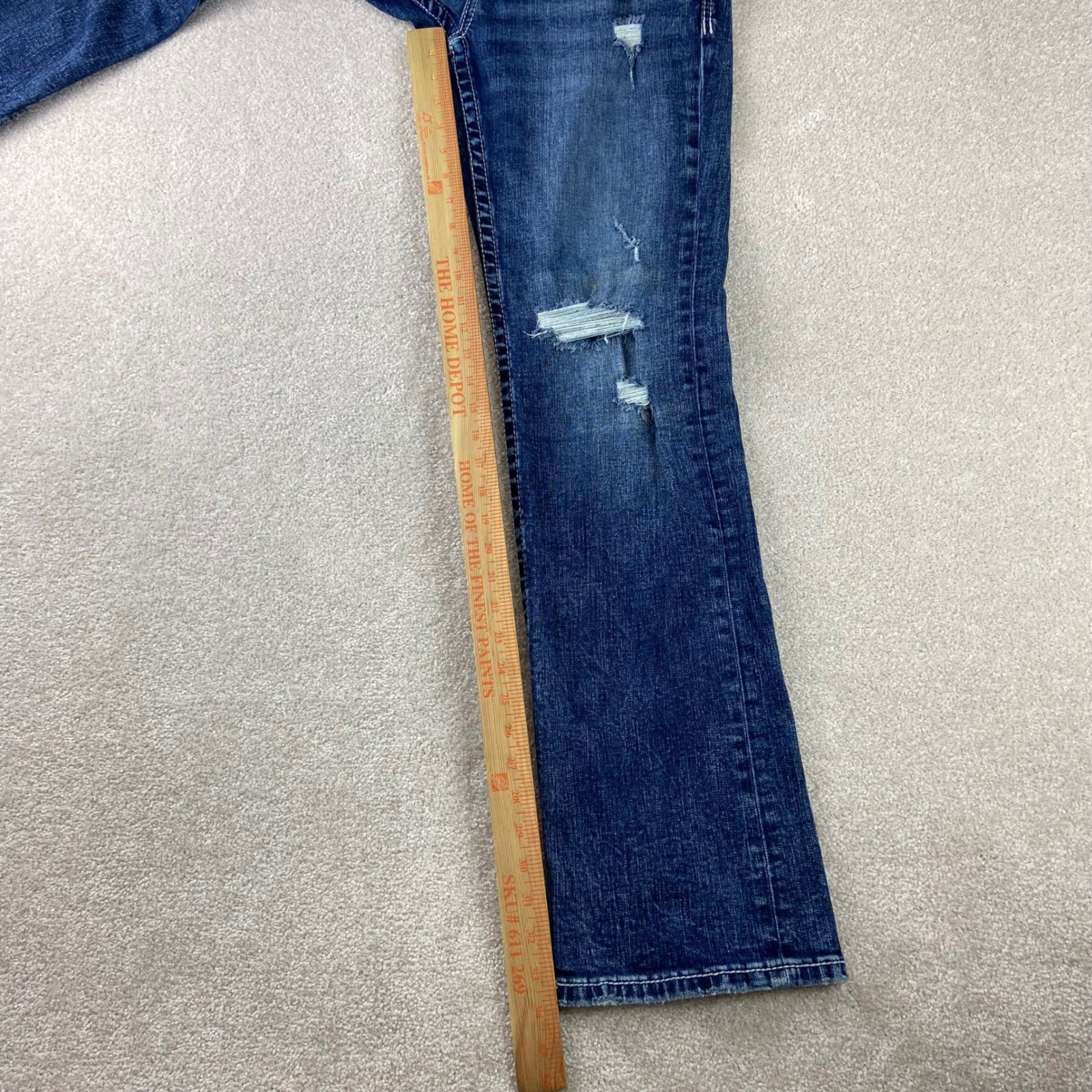 BKE Jake Jeans Mens 32×34 Blue Distressed Bootcut Dark Wash Stretch Denim