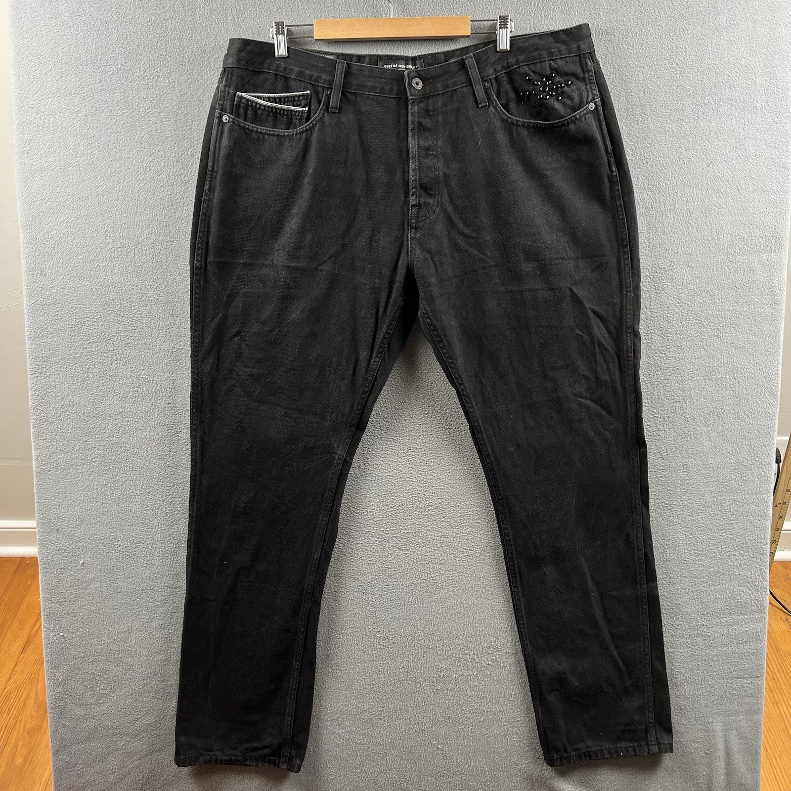 Cult Of Individuality Jeans Mens 42×34 Black Straight Leg Lucky Bastard Studded
