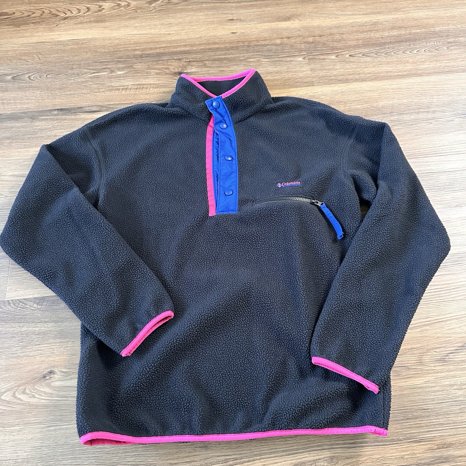 Columbia Helvetia 1/4 Half Snap Fleece Mens Medium Black Sherpa Pullover Retro