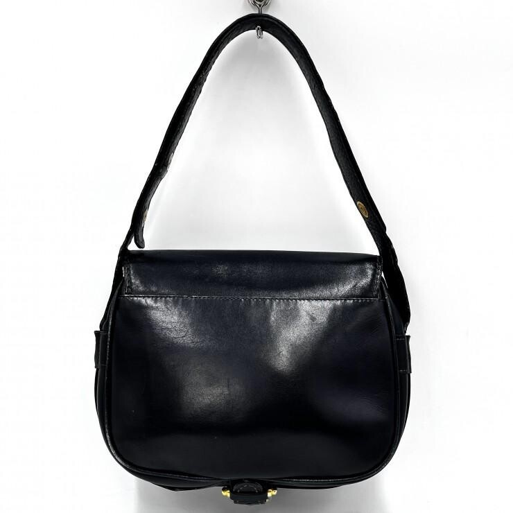 CELINE Vintage Horse Carriage Black Leather Shoulder Bag Gold Hardware Women
