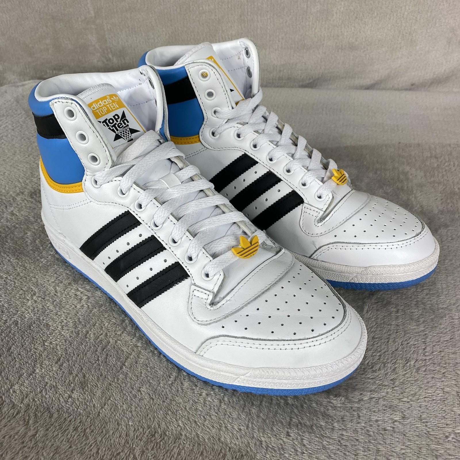 adidas Top Ten High White Blue Gold Leather Mens Size 10 Basketball Shoes NEW