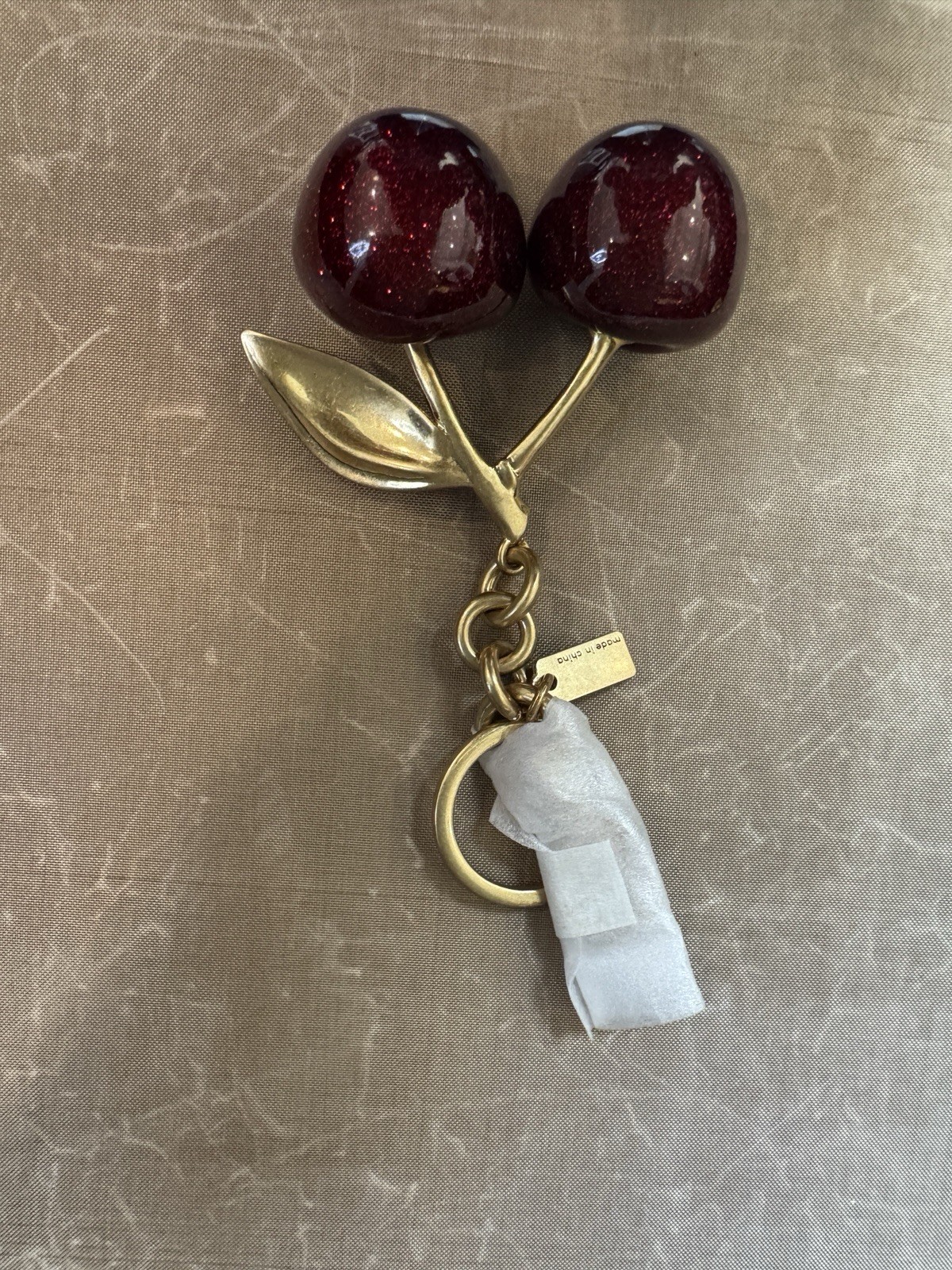 Coach Cherry Bag Charm Keychain Resin Metal Brass, Marron,HALF PRICE Liquidation
